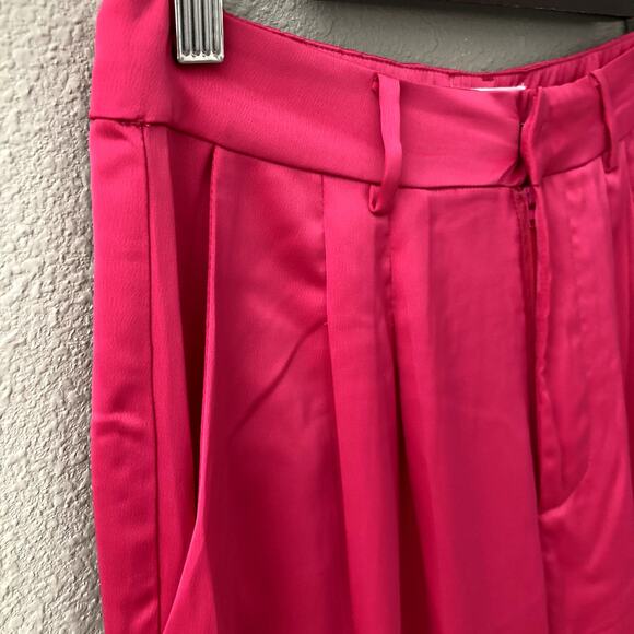 Olia Pleated Wide Leg Satin Trousers - Pink Fuchsia - Medium - Picture 3 of 7